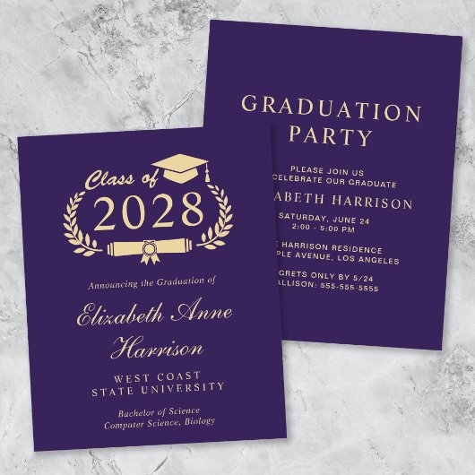 Budget Paarse College Graduation Party Invitation