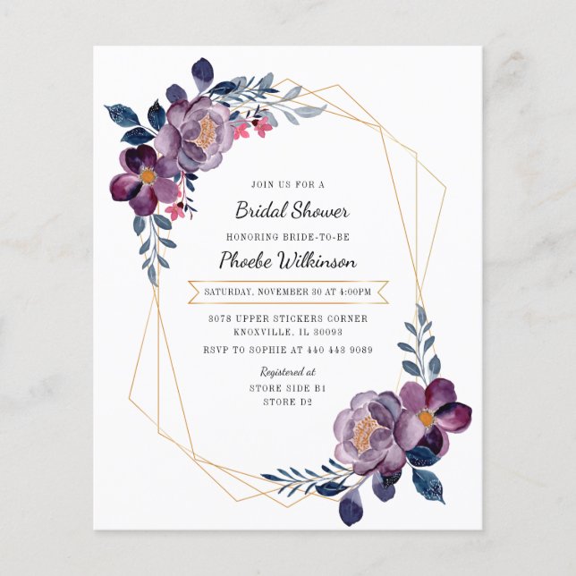 Budget Paarse Floral Bridal Shower (Voorkant)