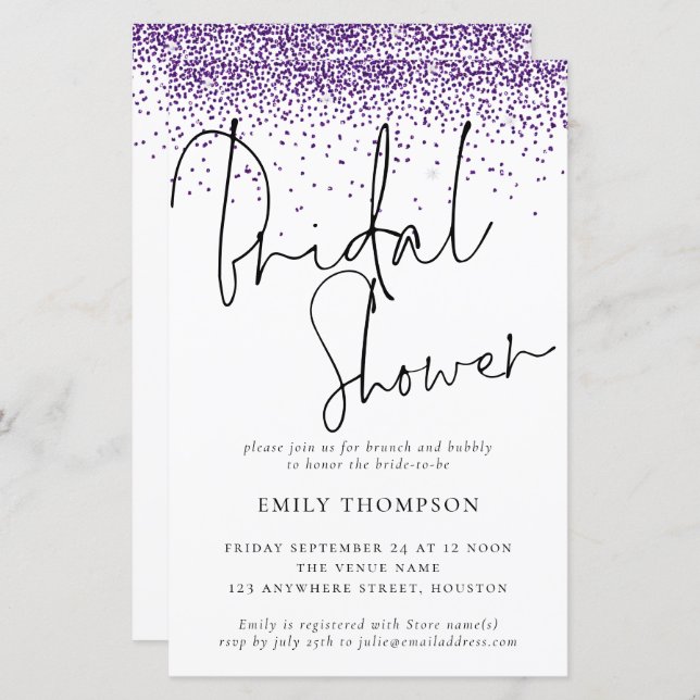 Budget Paarse Glitter Bridal Shower (Voorkant / Achterkant)