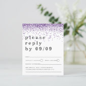 Budget Paarse Glitter Confetti Wedding RSVP (Staand voorkant)