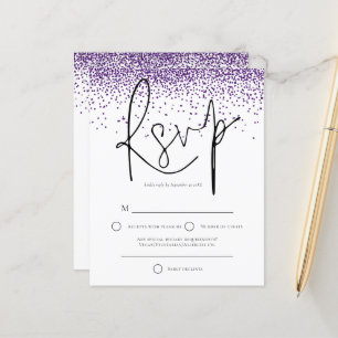 Budget Paarse Glitter Confetti Wedding RSVP