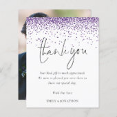 Budget Paarse Glitter Foto Weduwschap Bedankt (Voorkant / Achterkant)
