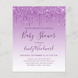 Budget Paarse Glitter Virtuele Baby Shower