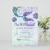 Budget Paarse Glitter Zeemeermin Verjaardagsuitnod (Staand voorkant)