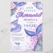 Budget Paarse Glitter Zeemeermin Verjaardagsuitnod (Voorkant)