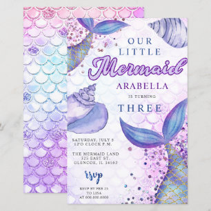 Budget Paarse Glitter Zeemeermin Verjaardagsuitnod
