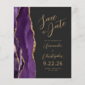 Budget Paarse Gold Agate Script Save the Date (Voorkant)