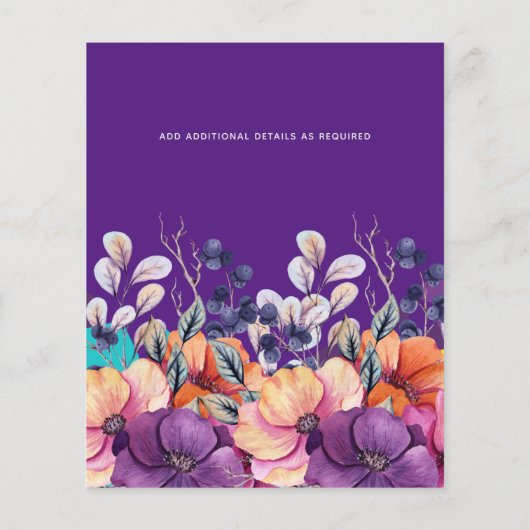 BUDGET Paarse Oranje Bloemige Trouw Uitnodiging (Achterkant)