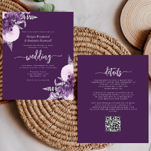 Budget Paarse Sering Zilveren Bloemen QR Code Brui