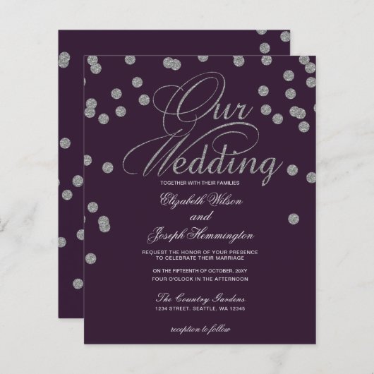 Budget Paarse Silver Confetti Wedding (Voorkant / Achterkant)
