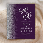 Budget Paarse Silver Script Glitter Save the Date