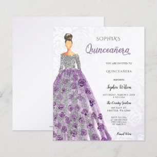Budget Paarse Sparkle Dress Quinceanera Uitnodigin