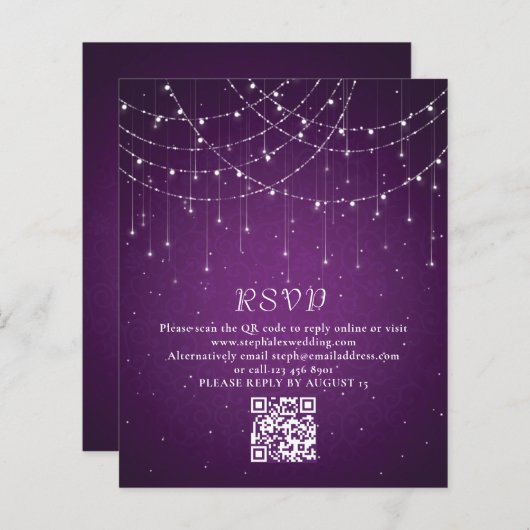 Budget Paarse String Lights QR Code Weddenschap RS (Voorkant / Achterkant)