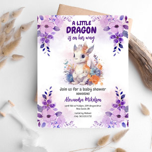 Budget Paarse Waterverf Dragon Baby shower Flyer