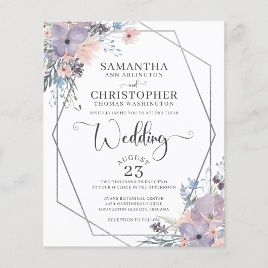 Budget Paarse Waterverf Floral Weddenschap (Voorkant)