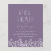 Budget Paarse Wildflower Bridal Shower Invitation Flyer (Voorkant)