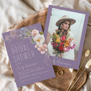 Budget Paarse Wildflower Bridal Shower Invitation Flyer