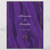 Budget Paarse Zijde en Gouden Ringen Bruiloft uitn Flyer (Achterkant)