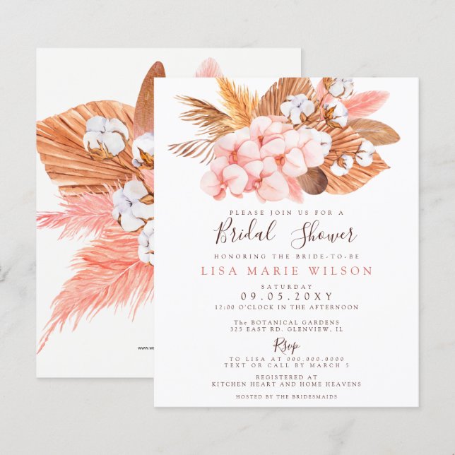 Budget Pampas Blush Bridal Shower (Voorkant / Achterkant)