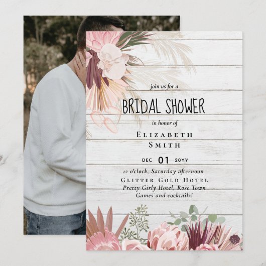 BUDGET Pampas Fête des mariées PHOTO Invitation (Devant / Derrière)