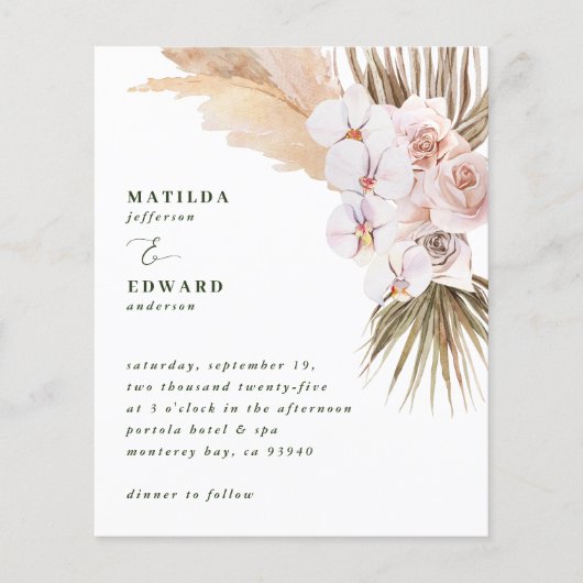 budget pampas gras rustige bruiloft uitnodiging (Voorkant)