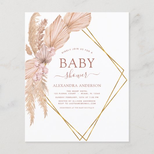 Budget Pampas Grass Boho Baby shower Uitnodiging Flyer (Voorkant)
