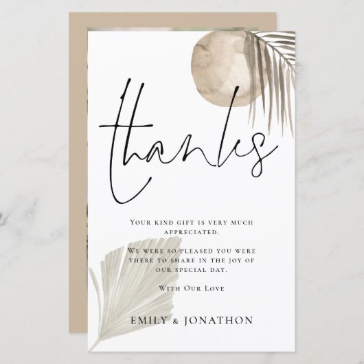 BUDGET Pampas Grass Wedding 3 Foto Quote Bedankt (Voorkant / Achterkant)