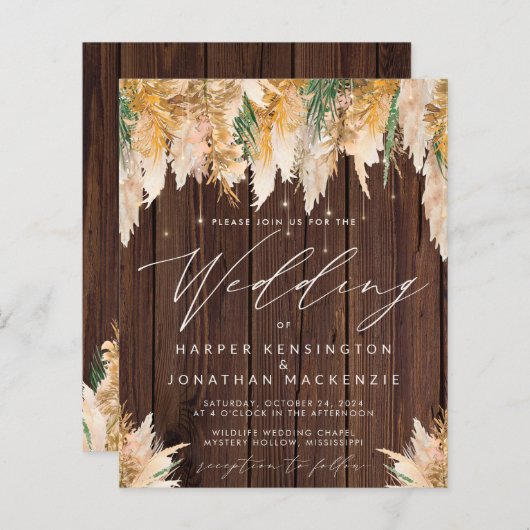 BUDGET Pampas Grass Wood String Lights Weddenschap (Voorkant / Achterkant)