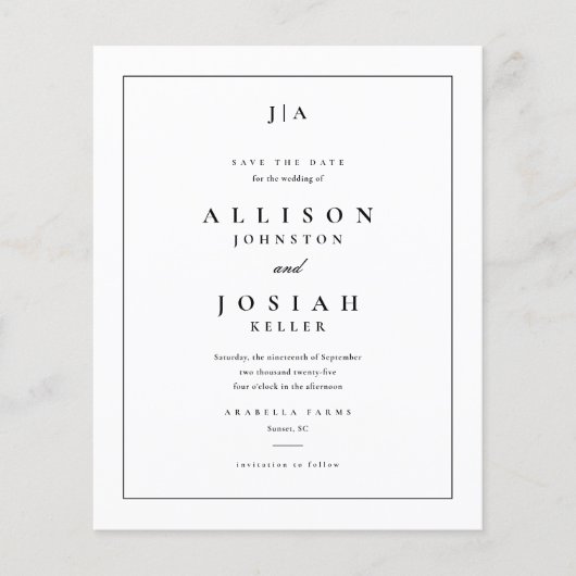 Budget Paper Classic Wedding Save the Date Flyer (Voorkant)