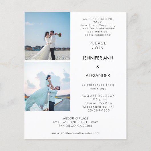 Budget Pas getrouwd 3 Foto B Weddenschap Reception Flyer (Achterkant)