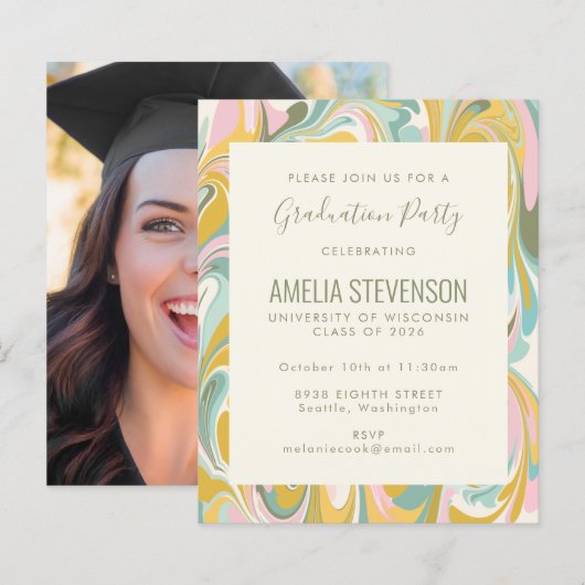 Budget Pastel Art Foto Graduparty Uitnodigen (Voorkant / Achterkant)