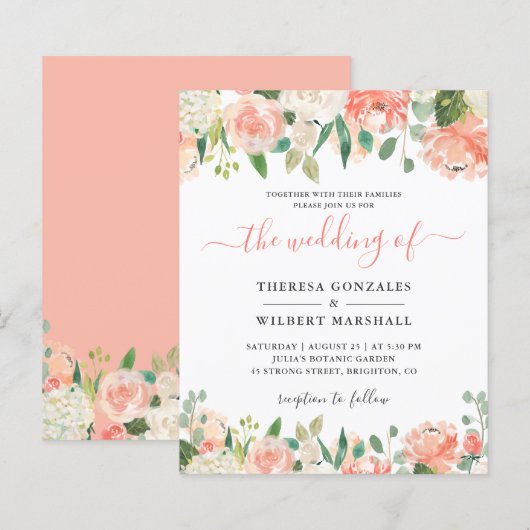 Budget Pastel Coral and Peach Wedding Invitation (Voorkant / Achterkant)