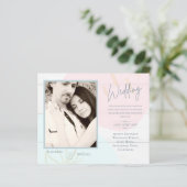 BUDGET Pastel Pink Blue Photo Weddenschap Uitnodig (Staand voorkant)