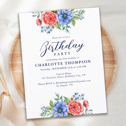Budget Patriotique Floral Bleu rouge Invitation d'