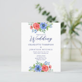 Budget Patriottic Floral Red Blue Wedding Invite (Staand voorkant)