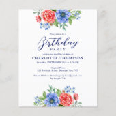Budget Patriottic Floral Red White Blue Birthday (Voorkant)