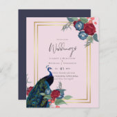 BUDGET Pauwblauw Bourgondië Winter Bruiloft Herfs (Voorkant / Achterkant)