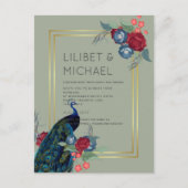 BUDGET Pauwblauw Bourgondië Winter Herfst Bruilof Briefkaart (Voorkant)