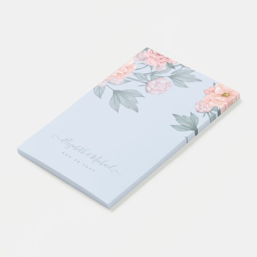 Budget Peach Floral Dusty Blue Sage Leaf Wedding Post-it® Notes (Schuin)