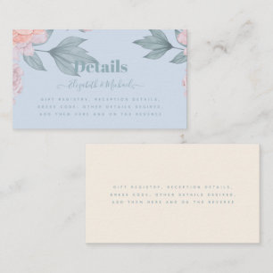 Budget Peach Floral Dusty Blue Sage Leaf Wedding Visitekaartje
