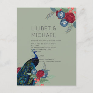 BUDGET Peacock Blue Burgundy Winter Fall Wedding Briefkaart