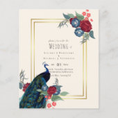 BUDGET Peacock Blue Burgundy Winter Fall Wedding Flyer (Voorkant)