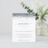Budget Peacock Blue Glitter Sweet 16 Uitnodiging