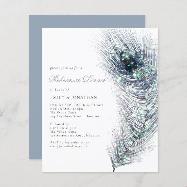 Budget Peacock Feather Rehearsal Dinner Invision (Voorkant / Achterkant)