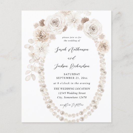 Budget Pearls & White Floral Wedding Flyer (Voorkant)