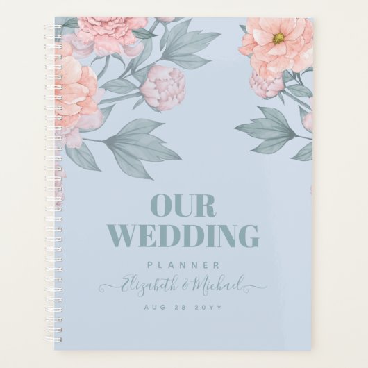 Budget Pêcher Floral Dusty Blue Sage Mariage feuil (Devant)