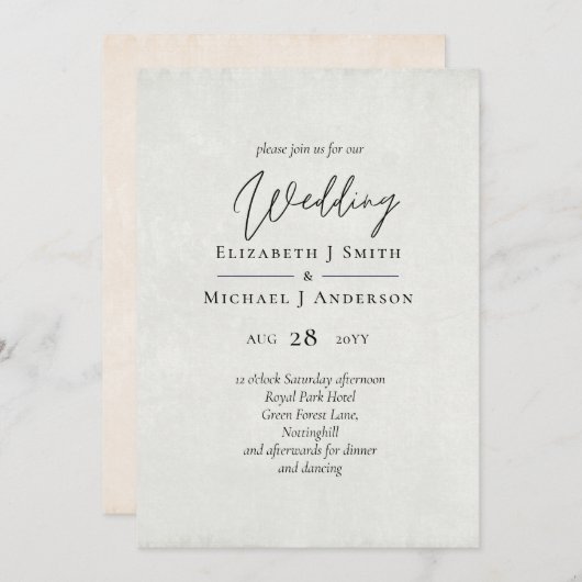 BUDGET Pêcher Gris Mariage Aquarelle Invitations (Devant / Derrière)