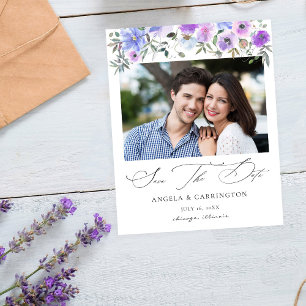 Budget Peri & Paars Bloemmotief Save the Date Foto Flyer