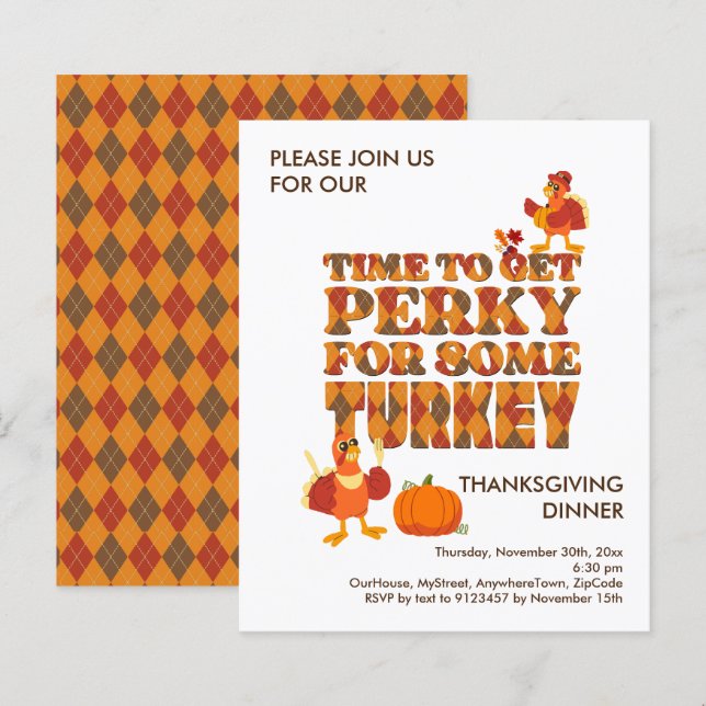 Budget PERKY VOOR TURKIJE Thanksgiving Diner Invit (Voorkant / Achterkant)