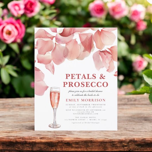 Budget Petals & Prosecco Bridal Shower Uitnodiging Flyer